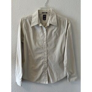 VTG GAP STRETCH Shirt Women's Med Button Up Beige Y2K Minimalist Chic Classic